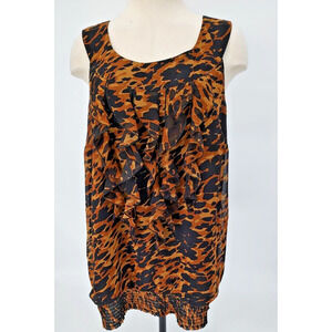 Lane Bryant Woman's Animal Print Sleeveless Blouse Size 20 Ruffles Elastic Band